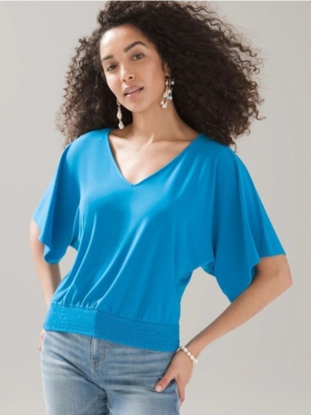 White House Black Market Turquoise V-Neck Flutter-Sleeve Top - Women's